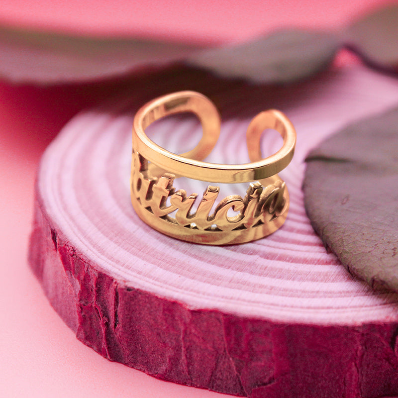 Bague Prénom, cadeau pour elle, argent plaqué or