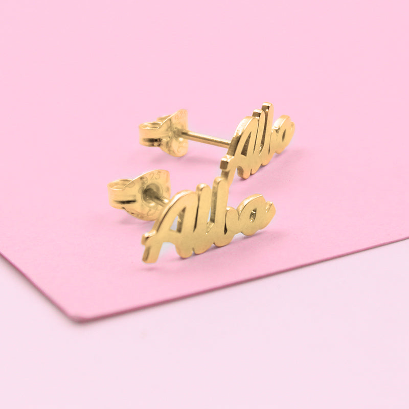 Boucles d'oreilles Prénom, cadeau pour sa fille, argent plaqué or