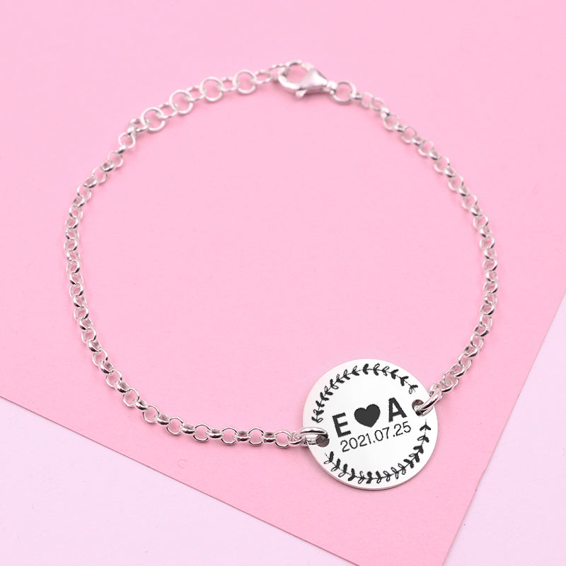 Bracelet Argent 925 Personnalisable - Date et Initiale