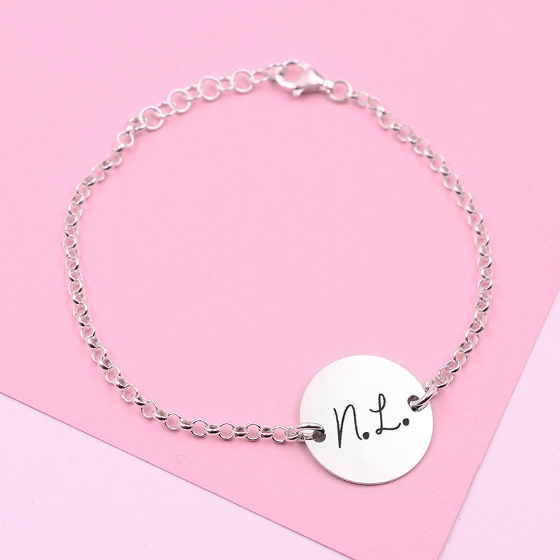 Bracelet argent médaille 18mm 2 initiales gravées