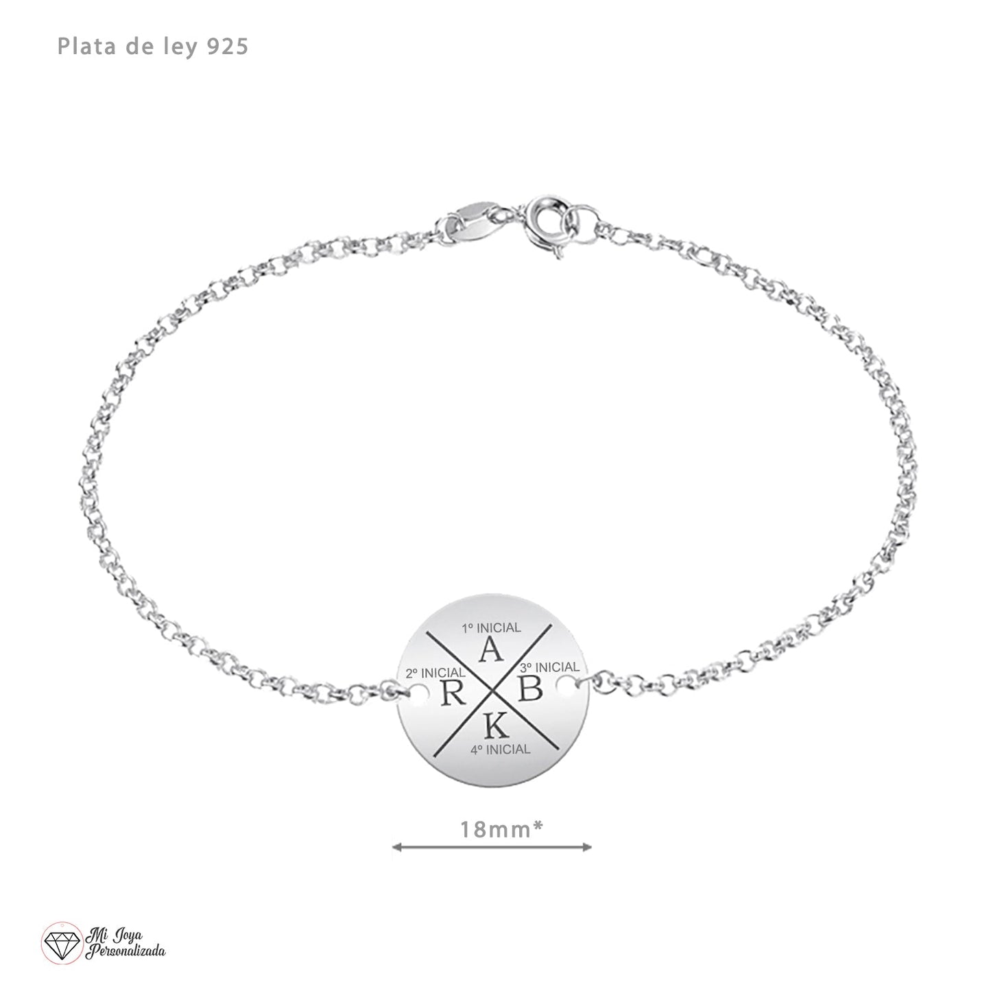 Bracelet en argent avec 4 initiales personnalisables