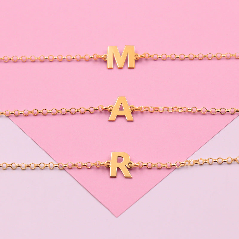 Bracelet en Argent Massif avec Initiale Plaqué Or Personnalisable