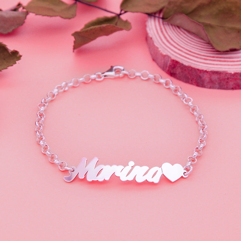 Bracelet personnalisable prénom et cœur en argent massif