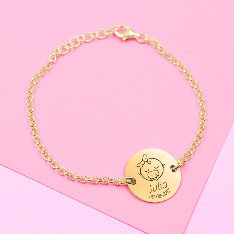 Bracelet personnalisé Argent 925 plaqué or Naissance Fille