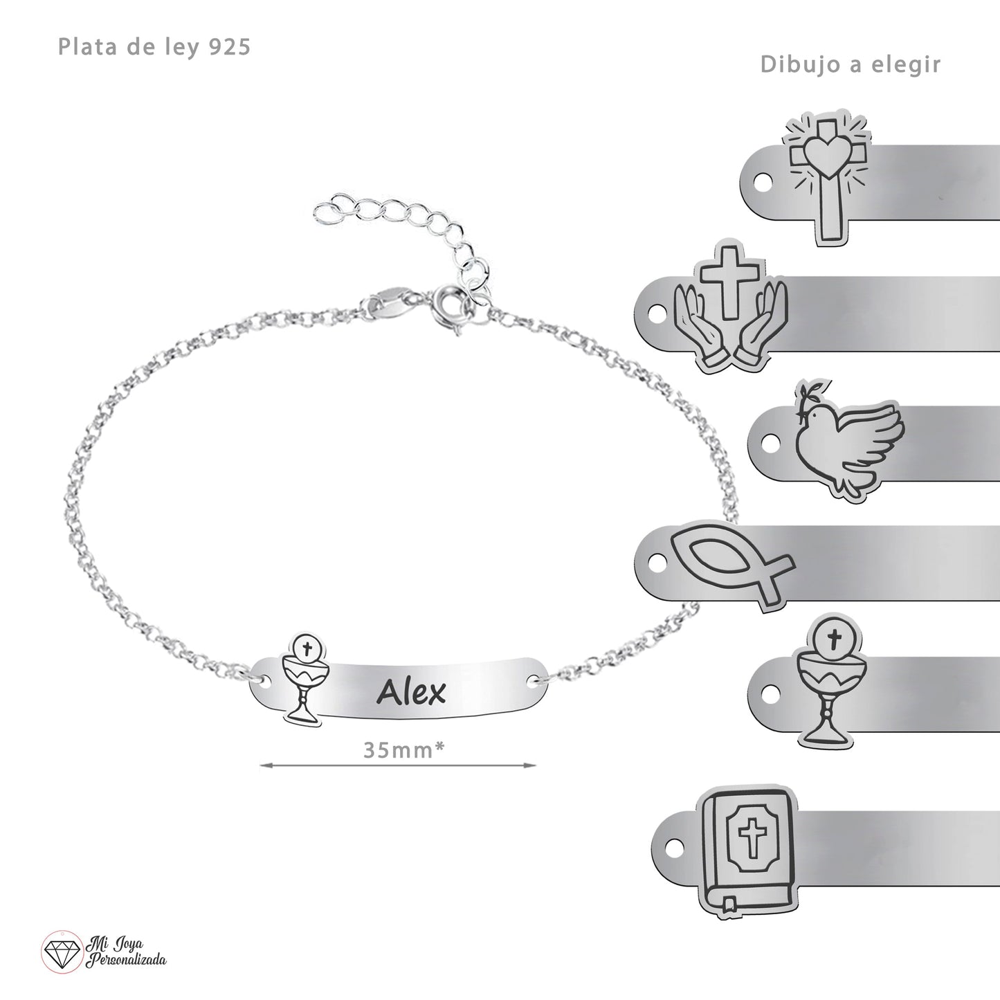 Bracelet Première Communion Argent Massif Gravure Prénom & Motif