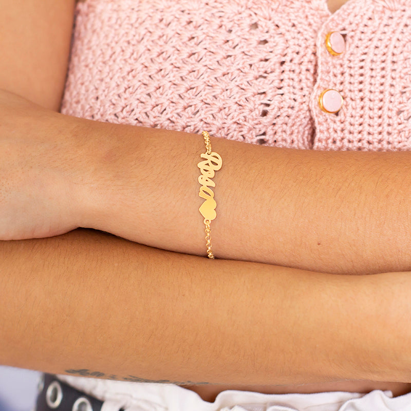 Bracelet Prénom Personnalisé Argent 925 et Cœur Plaqué Or