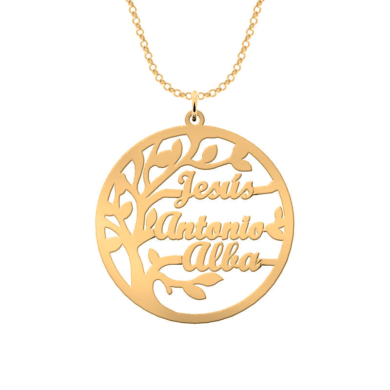 Collier Arbre de Vie argent 925 plaqué or avec prénoms
