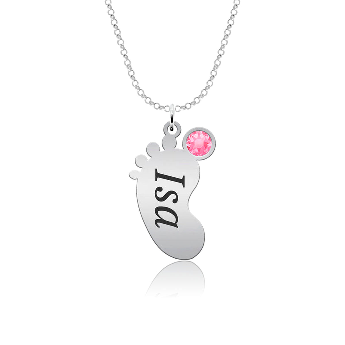 Collier argent avec pendentif pied de bébé et pierre de naissance
