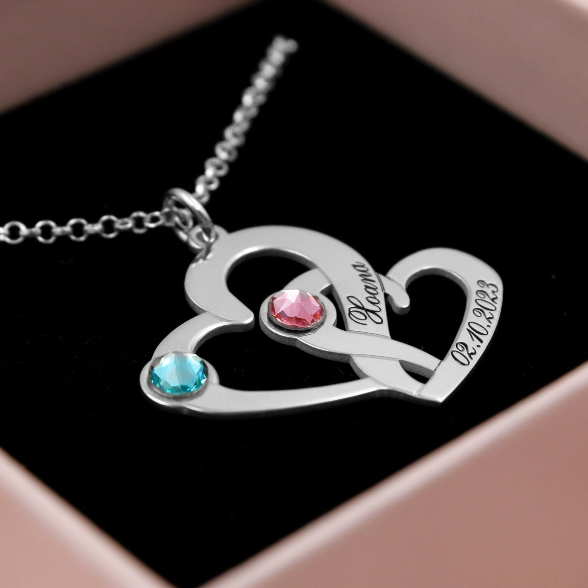 Collier Cœurs Entrelacés, cadeau d'anniversaire de couple, argent 925