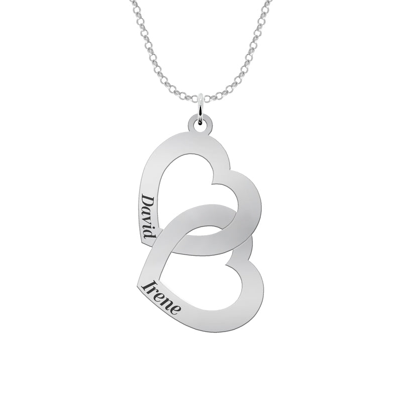 Collier double cœur en argent personnalisable