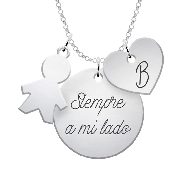 Collier en argent 925 personnalisable, pendentif enfant et cœur