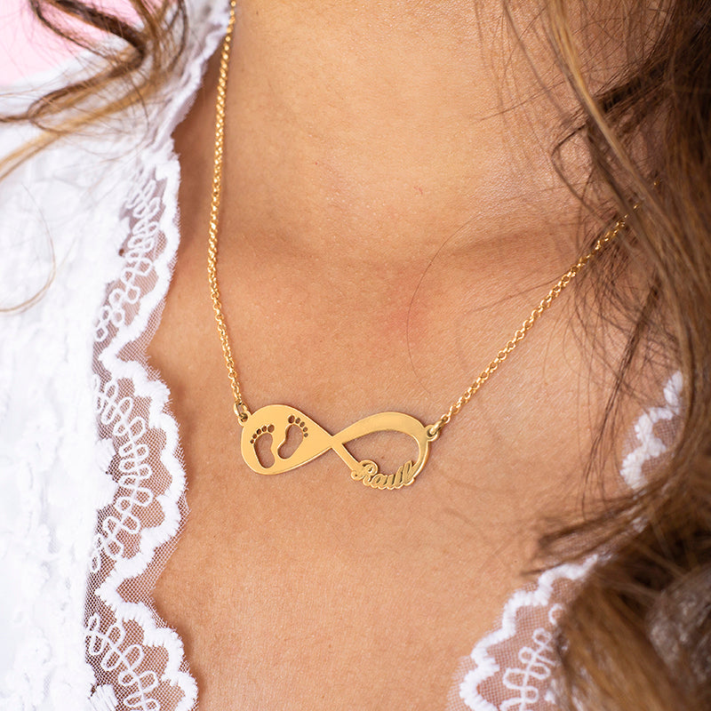 Collier Infini Empreintes Bébé en Argent Plaqué Or