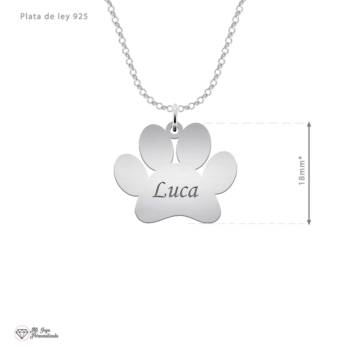 Collier Patte de Chien, prénom de votre animal gravé, argent 925