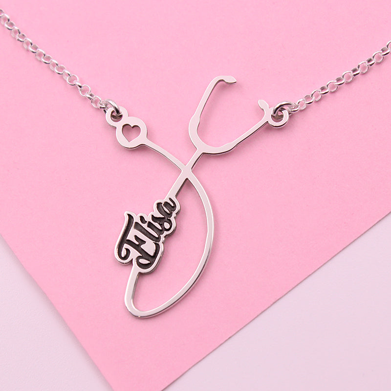 Collier Stéthoscope Gravé, cadeau pour une infirmière, argent 925