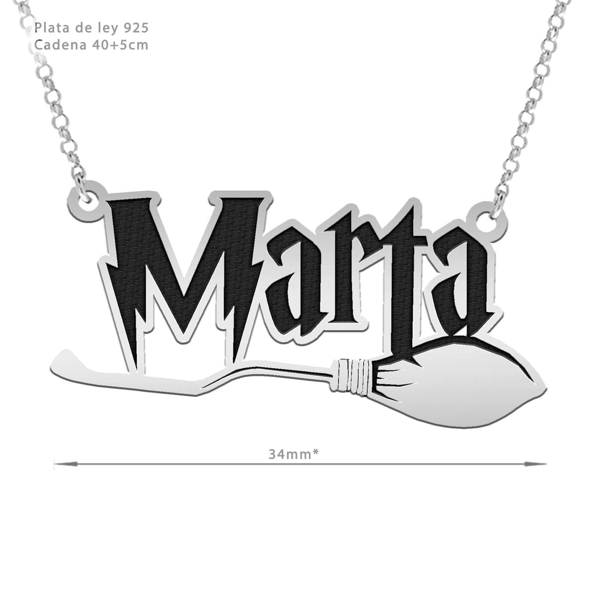 Collier Balai Magique, prénom gravé, cadeau pour sa fille, argent 925