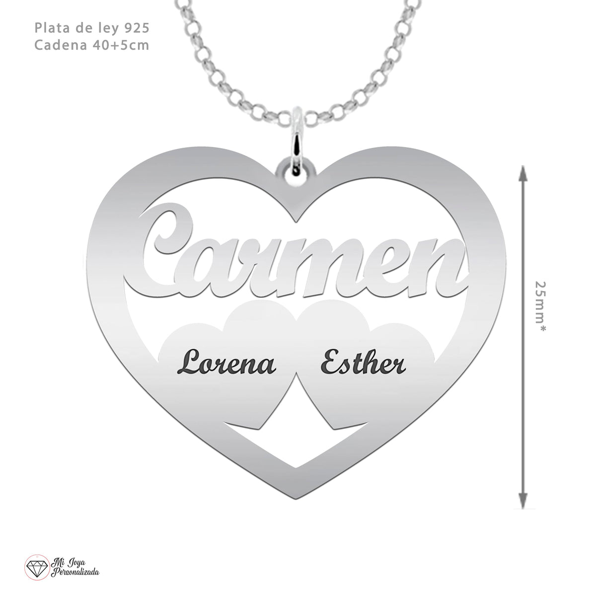 Pendentif Cœur, prénoms gravés, cadeau pour sa mère, argent 925