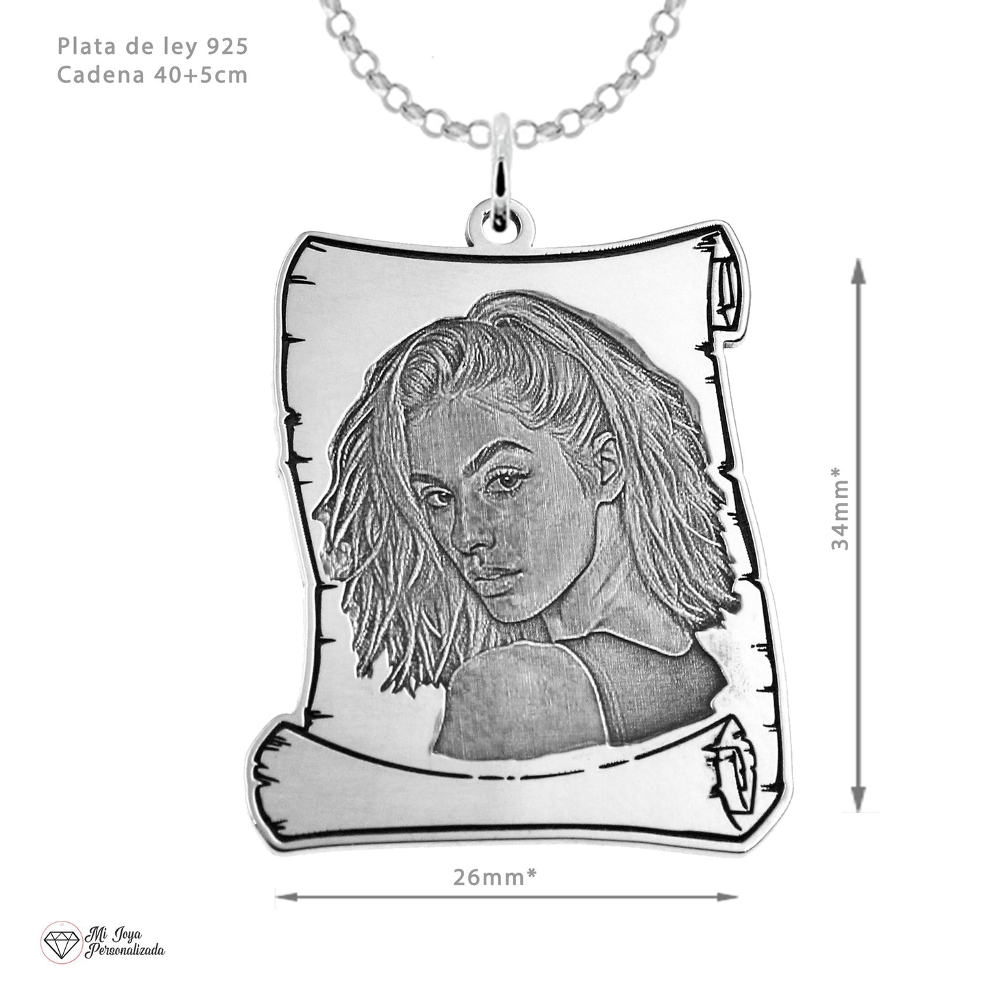 Pendentif Pergamino Argent 925 avec Photo Gravée