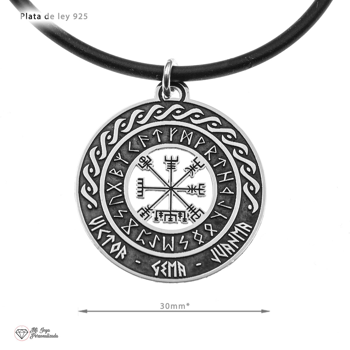 Pendentif Viking Vegvísir, prénoms gravés, cadeau pour un homme, argent 925