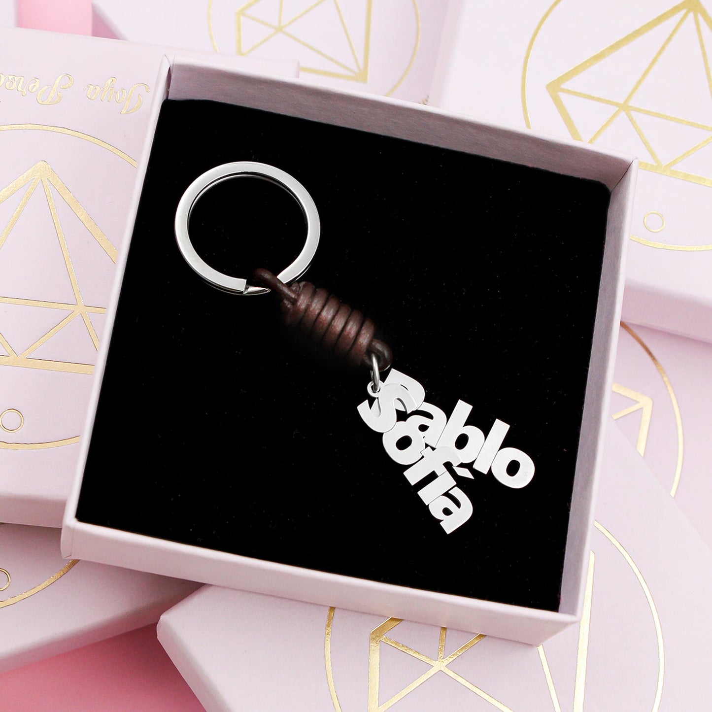 Porte-clés personnalisable en argent avec prénoms