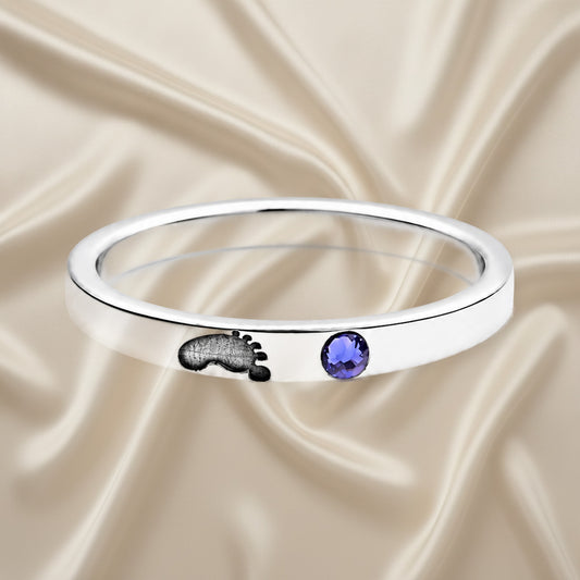 Bague argent 925 personnalisée empreinte bébé et pierre de naissance