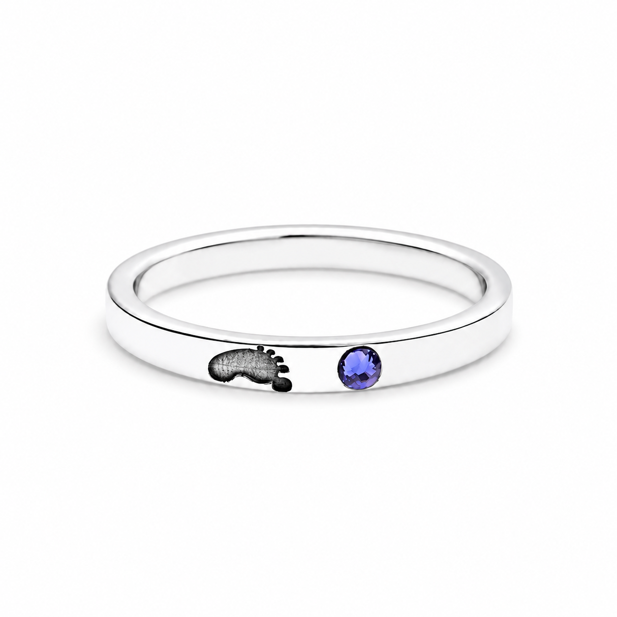 Bague argent 925 personnalisée empreinte bébé et pierre de naissance