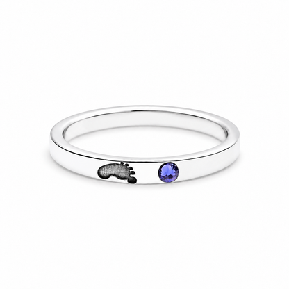 Bague argent 925 personnalisée empreinte bébé et pierre de naissance