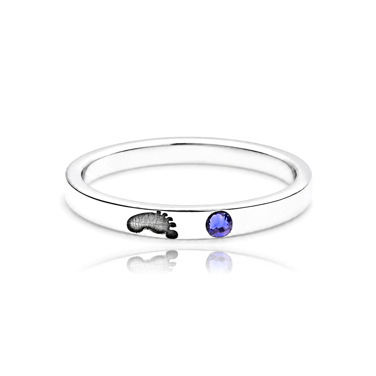 Bague Jeune Maman, empreinte de bébé et pierre de naissance, argent 925