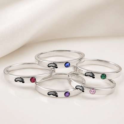 Bague argent 925 personnalisée empreinte bébé et pierre de naissance