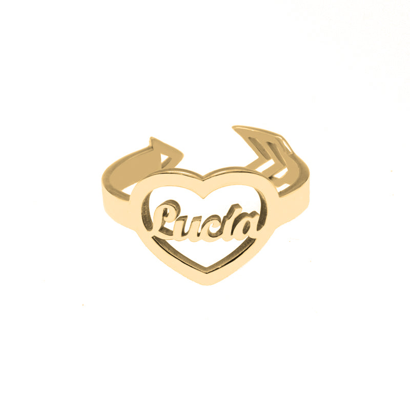Bague Cœur en Argent 925 Plaqué Or avec Prénom Personnalisé