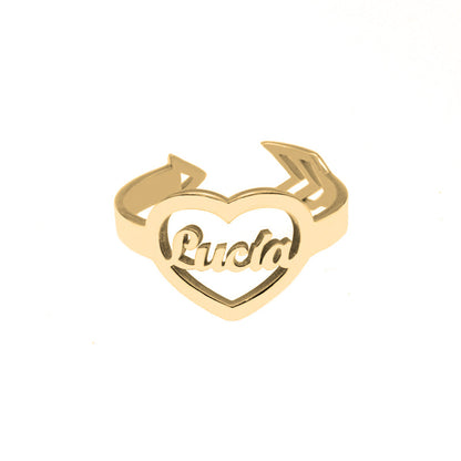 Bague Cœur en Argent 925 Plaqué Or avec Prénom Personnalisé