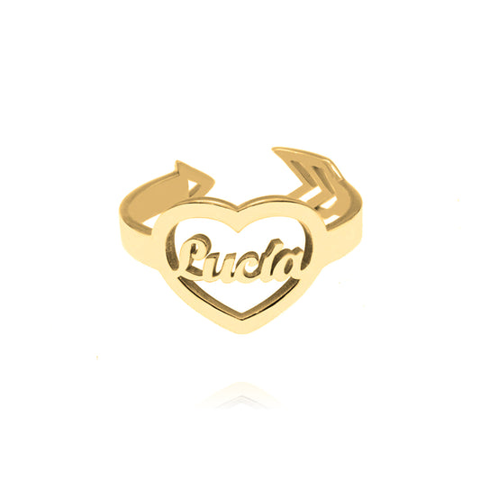 Bague Cœur en Argent 925 Plaqué Or avec Prénom Personnalisé
