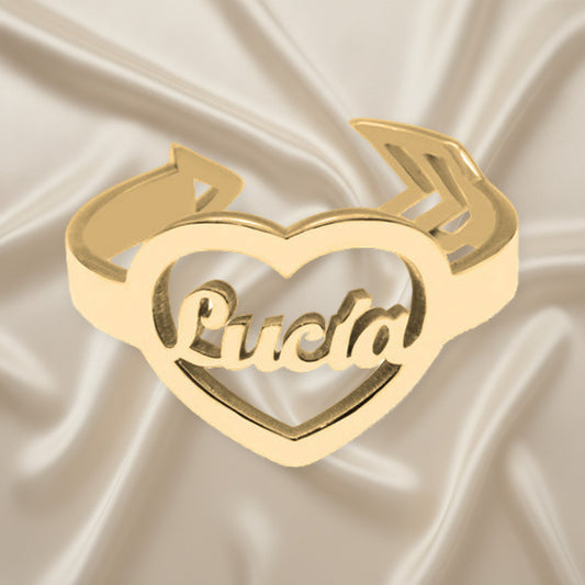 Bague Cœur en Argent 925 Plaqué Or avec Prénom Personnalisé