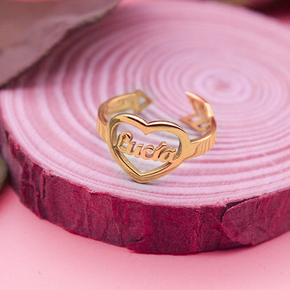 Bague Cœur en Argent 925 Plaqué Or avec Prénom Personnalisé