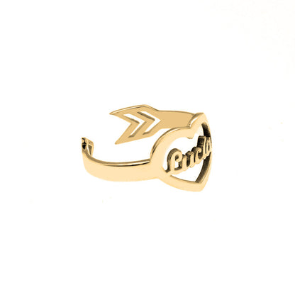 Bague Cœur en Argent 925 Plaqué Or avec Prénom Personnalisé