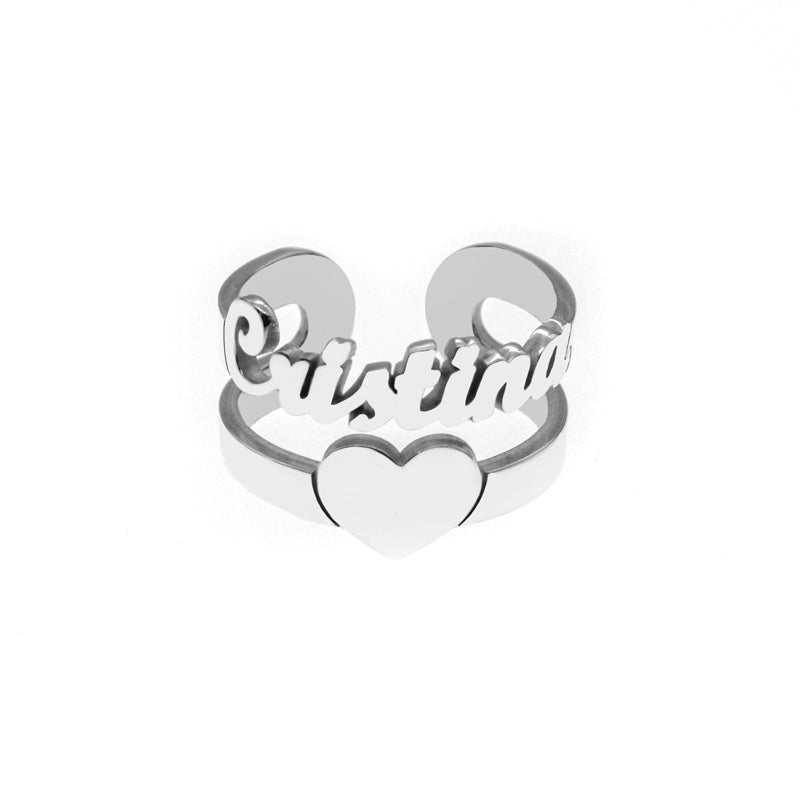Bague en Argent 925 Personnalisable Prénom et Cœur