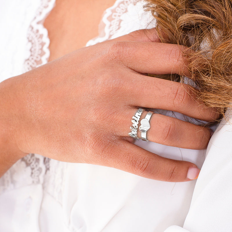 Bague en Argent 925 Personnalisable Prénom et Cœur