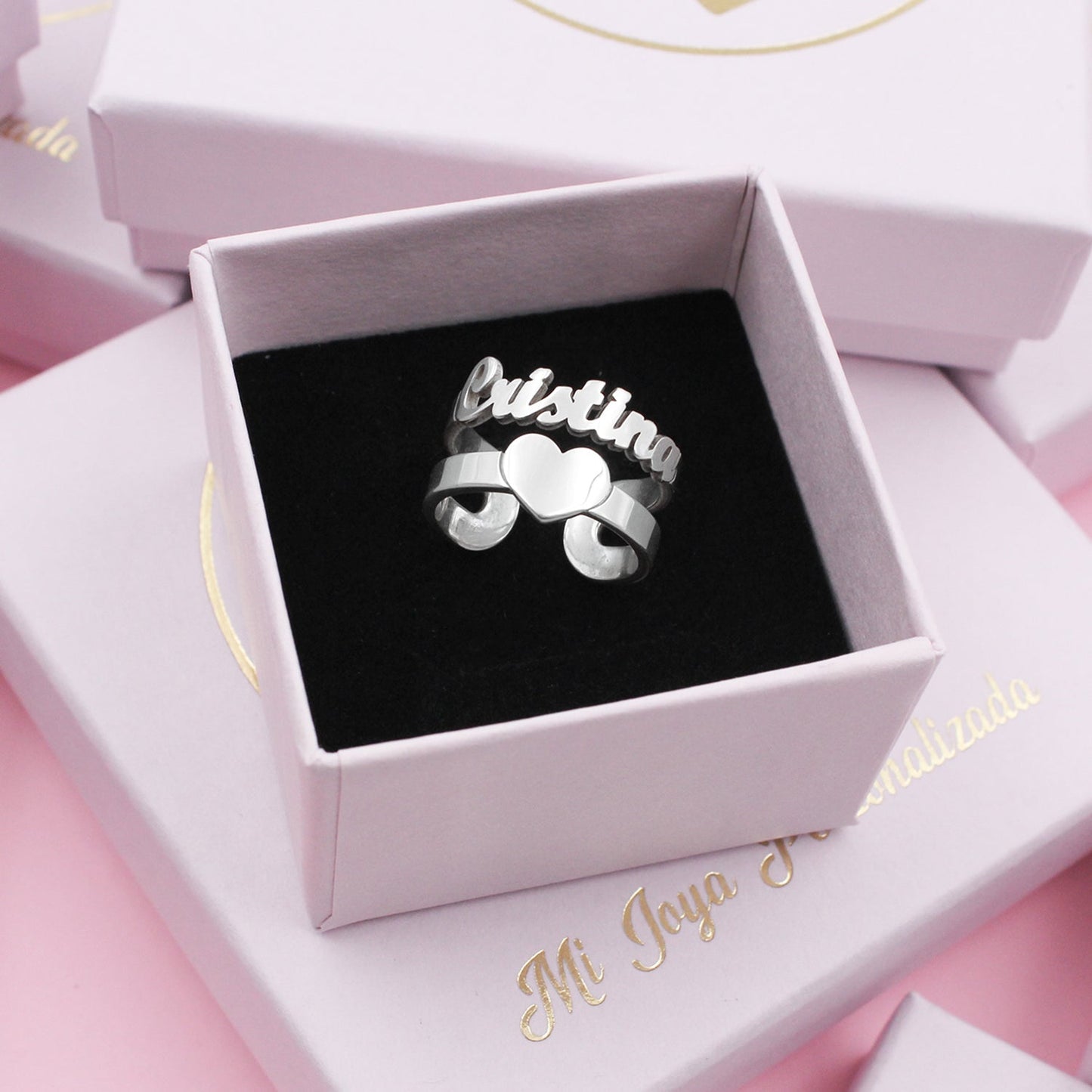 Bague en Argent 925 Personnalisable Prénom et Cœur