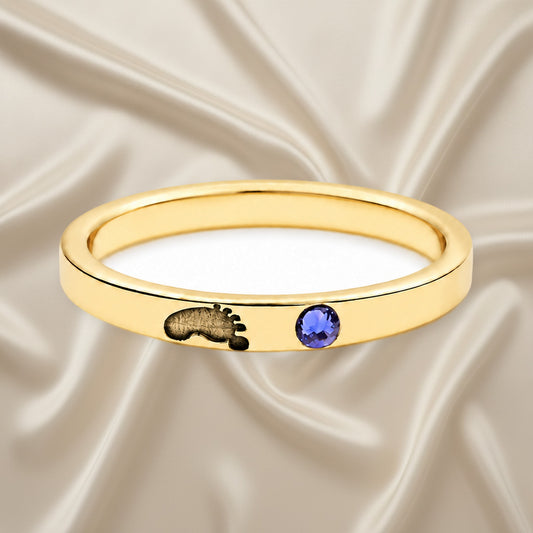 Bague personnalisée en argent plaqué or, empreinte et pierre de