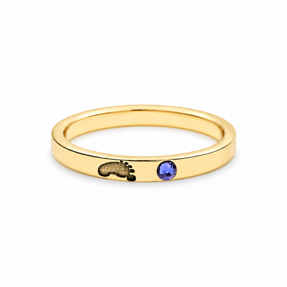 Bague personnalisée en argent plaqué or, empreinte et pierre de