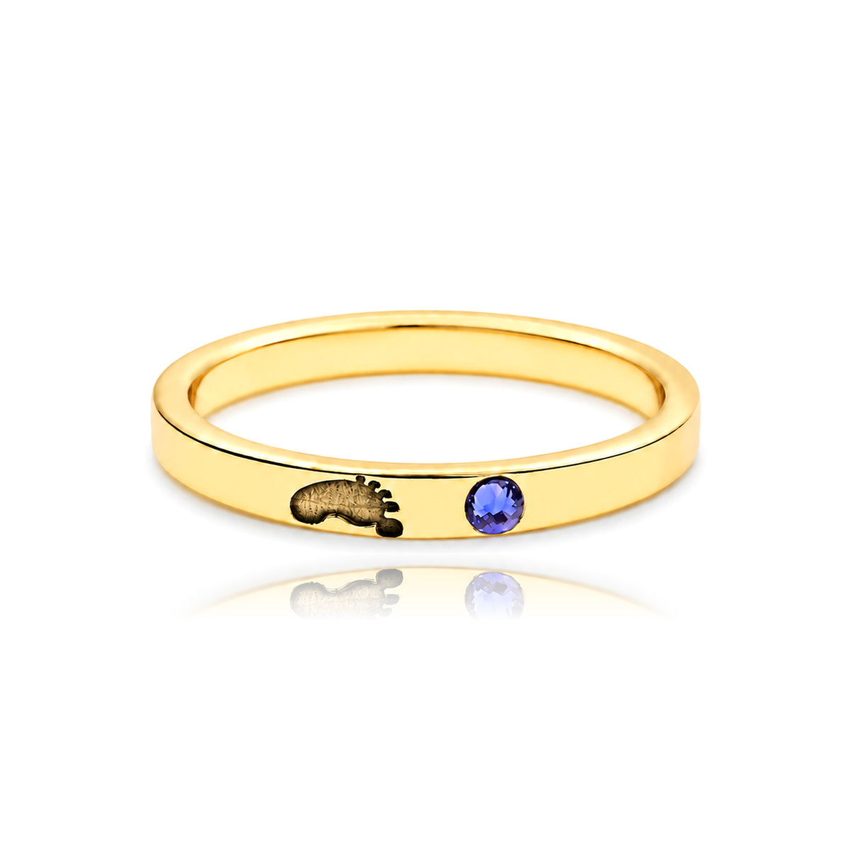 Bague Jeune Maman, empreinte de bébé et pierre de naissance, argent plaqué or