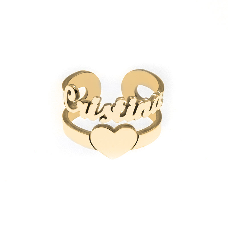 Bague personnalisée prénom et cœur en argent plaqué or