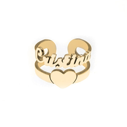 Bague personnalisée prénom et cœur en argent plaqué or
