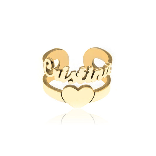 Bague personnalisée prénom et cœur en argent plaqué or