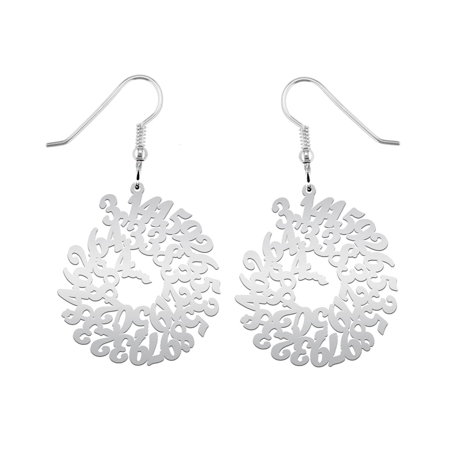 Boucles d'oreilles argent 925 motif nombre Pi