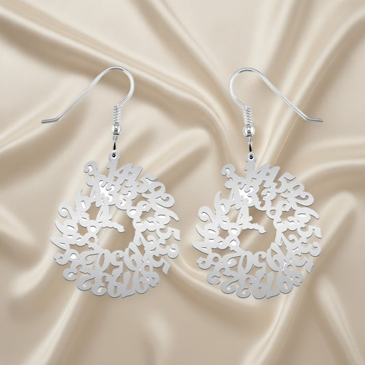 Boucles d'oreilles argent 925 motif nombre Pi