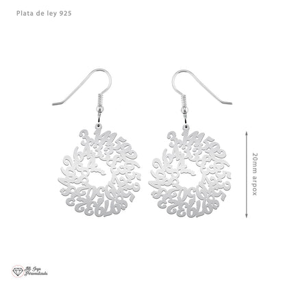 Boucles d'oreilles argent 925 motif nombre Pi