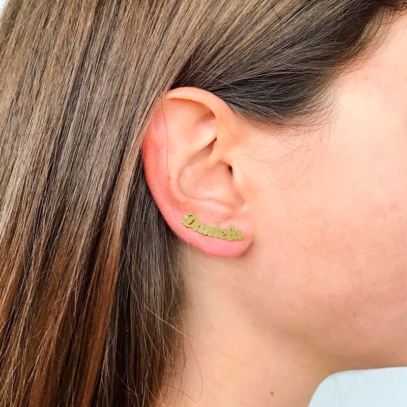 Boucles d'oreilles prénom personnalisables argent 925 plaqué or