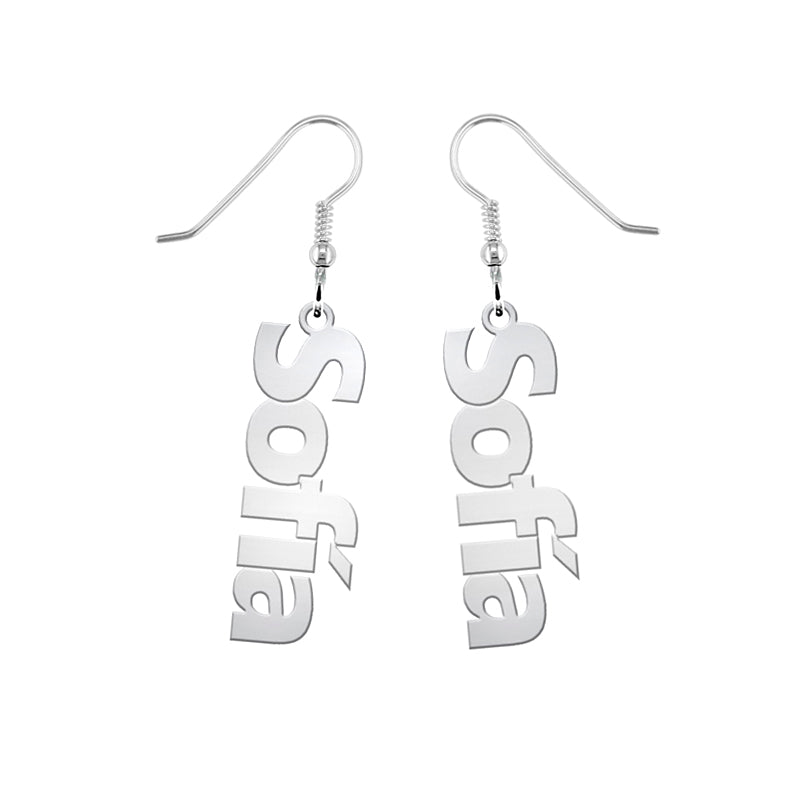 Boucles d'oreilles prénom vertical en argent massif