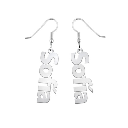 Boucles d'oreilles prénom vertical en argent massif