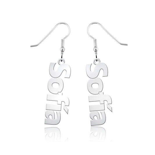 Boucles d'oreilles prénom vertical en argent massif